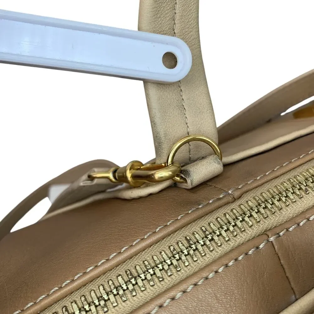 FENDI Chameleon Tri Nude Beige Tan Camel Leather Satchel Top Handle Bag Strap